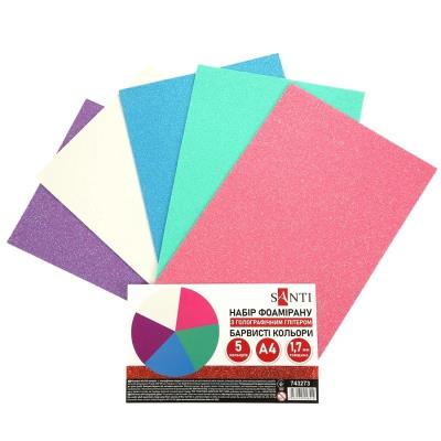 Набір Фоаміран ЕВА з голографічним глітером SANTI, 200*300мм, товщина 1,7 мм, 5 кольорів