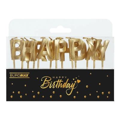 Набір свічок "Happy birthday" з дерев'яним тримачем, 2.8 x 2.2 x 0.8 см, золотий