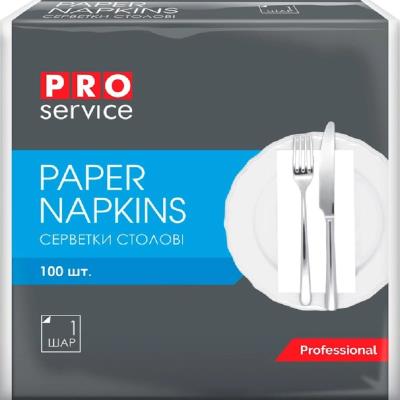 Серветки PRO 33х33 одношарові білі складення 1/8, 100 шт Серветки PRO 33х33 одношарові білі складення 1/8, 100 шт