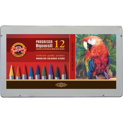 Карандаши цветные, акварельные, бездеревные. Progresso 12 шт. в металлическом пенале, 8782 Карандаши цветные, акварельные, бездеревные. Progresso 12 шт. в металлическом пенале, 8782