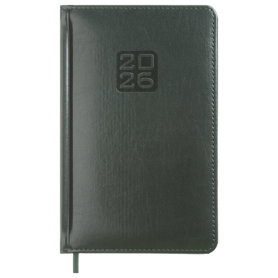 Щотижневик датов. 2026 BRAVO, A5, зелений, штуч. шкіра/поролон