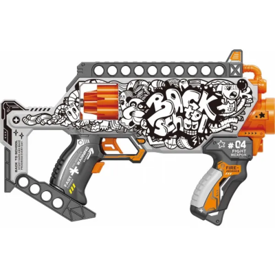 Іграшковий пістолет мех. з подвійним бараб. та м'як. набоями(12 шт.)(Монстр Дудл)(30,5х18 см) Іграшковий пістолет мех. з подвійним бараб. та м'як. набоями(12 шт.)(Монстр Дудл)(30,5х18 см)