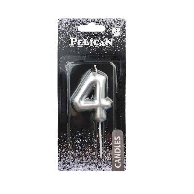 Свічка для торта Pelican "4" СРІБЛО 4,5см (1/12/900) 