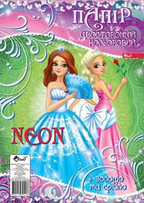 Кольоровий папір Neon, двосторонній, А4, 8 кольорів, 8 аркушів, золото+срібло, мікс (330/350/445) Кольоровий папір Neon, двосторонній, А4, 8 кольорів, 8 аркушів, золото+срібло, мікс (330/350/445)