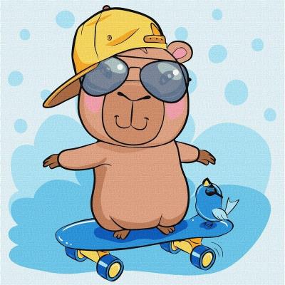 Набір для розпису по номерах для дітей "Капібара на скейті" 30х30см Набір для розпису по номерах для дітей "Капібара на скейті" 30х30см