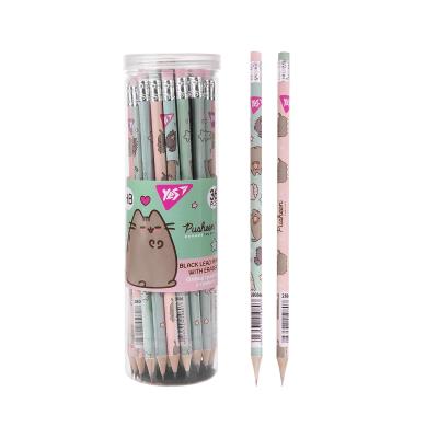 Олівець Yes ч/гр круг. з ласт. у пл. тубе, 36шт/уп "Pusheen" 2 диз. мікс