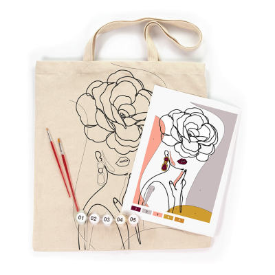 Набір, екосумка-розмальовка, „Floral Girl“, А3, бавовна 220 г/м2, 38х42см, ROSA Talent