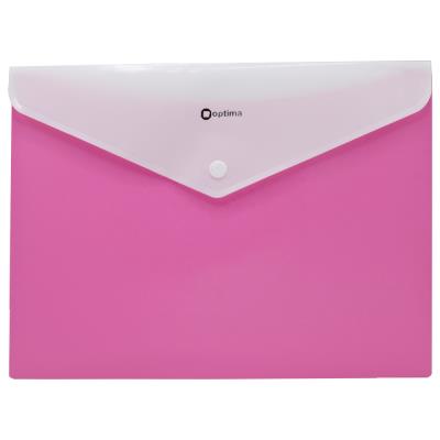 Папка-конверт на кнопке Optima 35206-09, А4, 2 отделения, фактура "Вышиванка", розовая