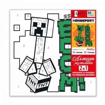 Картина за номерами з алмазною мозаїкою SANTI "Майнкрафт. Кріпер БУУМ!", 25*25 см