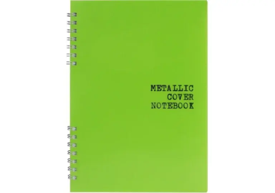 Блокнот А5, пласт. обкл., металік, бічна спіраль, 60 арк., клітинка, зелений