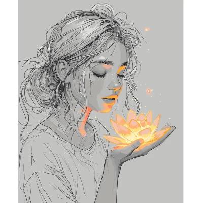 Картина за номерами SANTI "Дівчина з лотосом", 40*50см, LED підсвітка