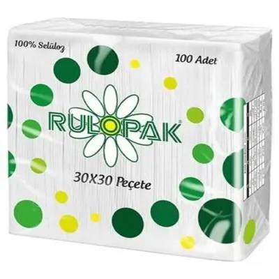 Салфетки Rulopak бумажные 30х30см, 1 слойные, 1/4 сборки, 100 шт, белые, R2637