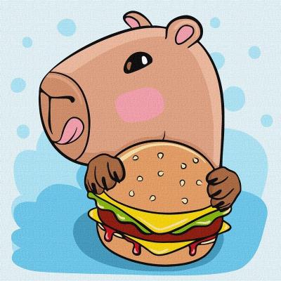 Набір для розпису по номерах для дітей "Капібара і бургер" 30х30см Набір для розпису по номерах для дітей "Капібара і бургер" 30х30см