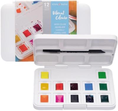 Набір акварельних фарб, VAN GOGH, Pocket box VIBRANT COLOURS, 12 кювет+пензлик, пластик, Royal Talens Набір акварельних фарб, VAN GOGH, Pocket box VIBRANT COLOURS, 12 кювет+пензлик, пластик, Royal Talens