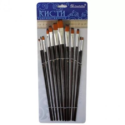 Набор кистей 12 шт. Нейлон плоскии 7456 Набор кистей 12 шт. Нейлон плоскии 7456