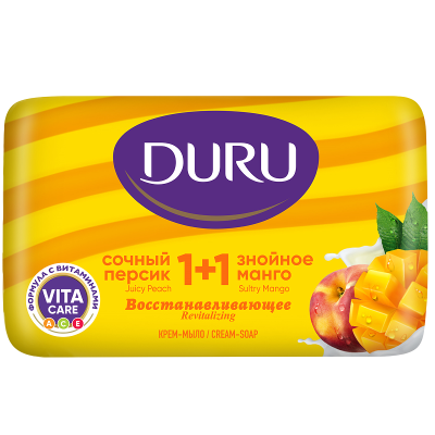 Мыло туалетное Duru, 1 + 1 80гр. сочный персик и знойне манго