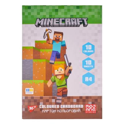 Картон кольоровий односторонній Yes "Minecraft", 10 аркушів, А4, папка
