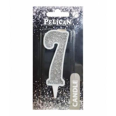 Свічка для торта цифра "7" СРІБЛО 7см, TM Pelican