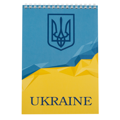 Блокнот на пружині зверху UKRAINE А5, 48 аркушів, клітинка, блакитний, картонна обкладинка, ВМ.24545104-14 (1/10)