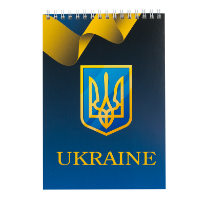 Блокнот на пружині зверху UKRAINE А5, 48 арк, клітинка, синій