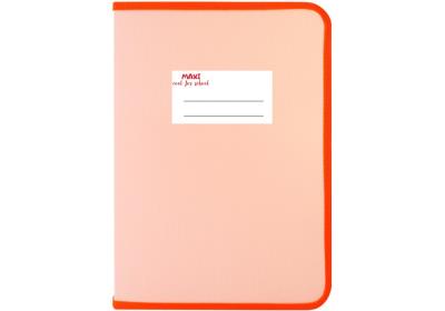 Папка-пенал пластикова на блискавці Maxi, А4, непрозора, фактура: тканина, персикова