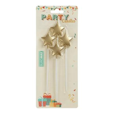 Набір свічок «Зірка», 4 шт., довгий пласт.тримач, 3.3 х 3.2 х 1 см, золотий