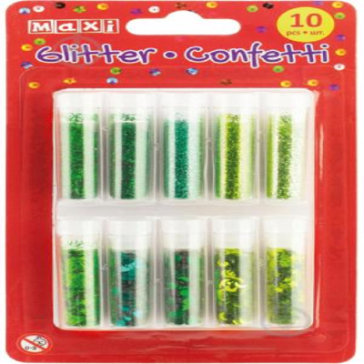 Блискітки 6 кольорів + конфеті 4 форми, для декорування, по 2 г (1/24) Блискітки 6 кольорів + конфеті 4 форми, для декорування, по 2 г (1/24)