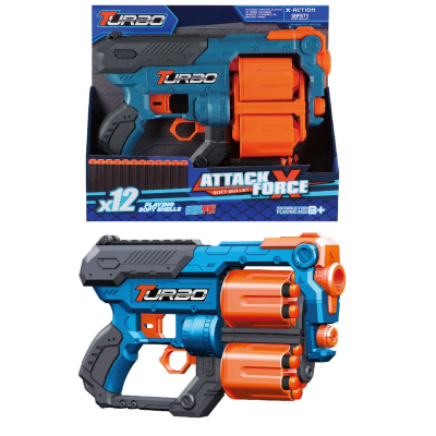 *Іграшковий пістолет мех. з подвійним барабаном та м'як. набоями (12 шт.) (Синій)(30 х 18см) *Іграшковий пістолет мех. з подвійним барабаном та м'як. набоями (12 шт.) (Синій)(30 х 18см)
