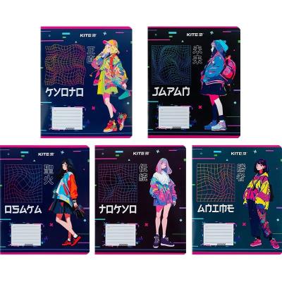 Зошит 12 арк., лін., гібр. лак + УФ лак, Kite Anime (1/25/600)