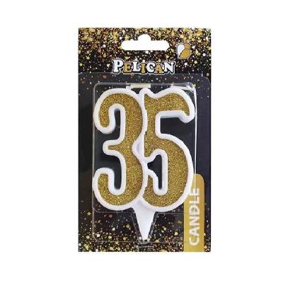 Свічка ювілейна "35" ЗОЛОТО 7см, TM Pelican (1/32)