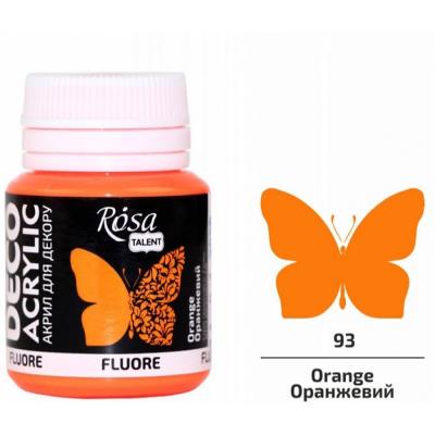 Фарба акрилова, Оранжева, флуоресцентна, 20мл, ROSA TALENT