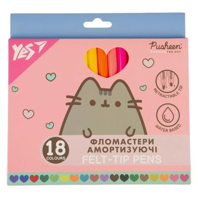 Фломастери Yes 18 кольорів "Pusheen", амортизуючі