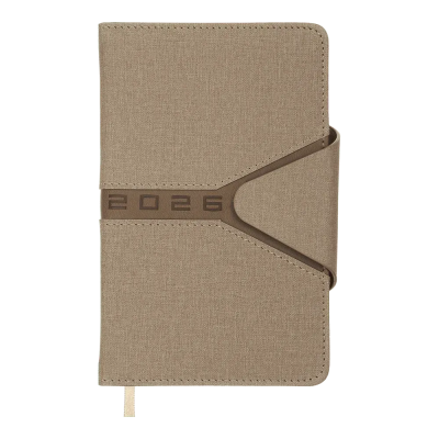 Щоденник датов. 2026 NAVIGATOR, A6, світло-коричневий, штуч. шкіра/поролон