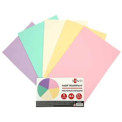 Набір Фоаміран ЕВА SANTI пастельні кольори, 200*300мм, товщина 1,7 мм, 5 кольорів
