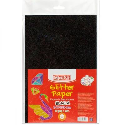 Картон з блискітками А4, чорний 5 аркушів 290+-10г/м2 МХ61927 (1/10) Картон з блискітками А4, чорний 5 аркушів 290+-10г/м2 МХ61927 (1/10)