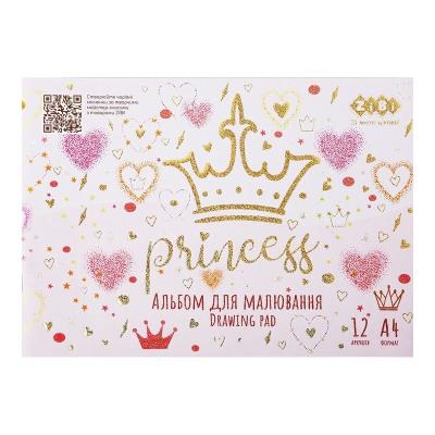 Альбом для рисования PRINCESS, А4, 12 л., 120 г/м2, на скобе, розовый, KIDS Line