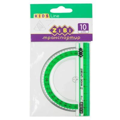 Транспортир 100мм, з салатовою смужкою, блістер Транспортир 100мм, з салатовою смужкою, блістер
