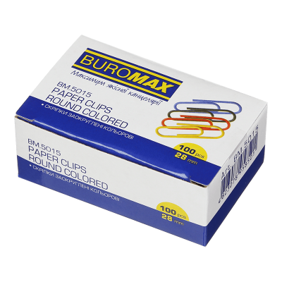 Скрепка Buromax, 28 мм, 100 шт., круглая, цветная Скрепка Buromax, 28 мм, 100 шт., круглая, цветная