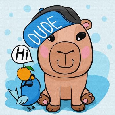 Набір для розпису по номерах для дітей "Капібара в кепці" 30х30см Набір для розпису по номерах для дітей "Капібара в кепці" 30х30см