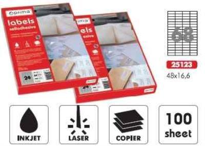 Етикетки самоклейні Optima 25123, 68 шт., 48 * 16,6 мм, А4,100 аркушів (1/10) Етикетки самоклейні Optima 25123, 68 шт., 48 * 16,6 мм, А4,100 аркушів (1/10)