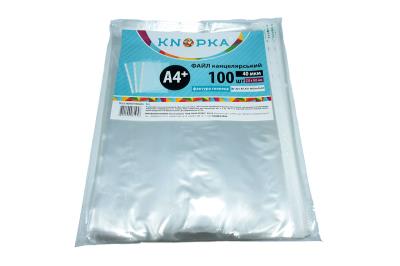 Папка-файл пластикова Knopka А4+, 40мкм, з перф. на 11 отв., глянсова факт. з фольгою, 100шт/уп (1/20) Папка-файл пластикова Knopka А4+, 40мкм, з перф. на 11 отв., глянсова факт. з фольгою, 100шт/уп (1/20)