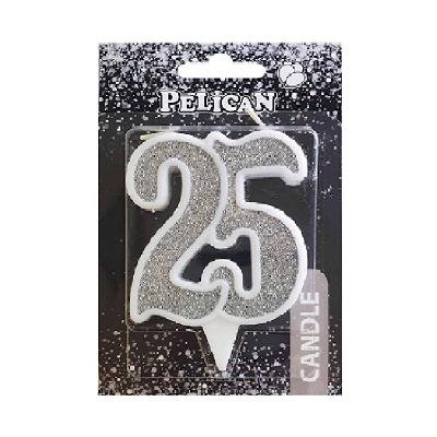 Свічка ювілейна "25" СРІБЛО 7см, TM Pelican (1/32) 