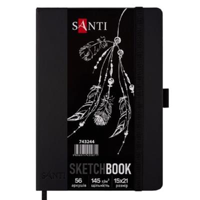 Скетчбук SANTI для графіки, з чорним папером, 15x21см, 56 арк., тверда обкладинка, PU, 145г/м2