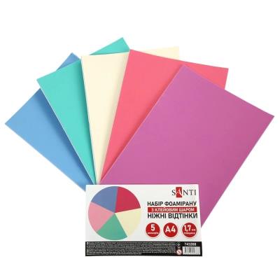Набір Фоаміран ЕВА з клейовим шаром SANTI ніжні відтінки, 200*300мм, товщина 1,7 мм, 5 кольорів