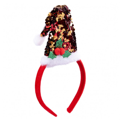 Обруч новорічний Novogod`ko "Капелюшок Санти" червона паєтка