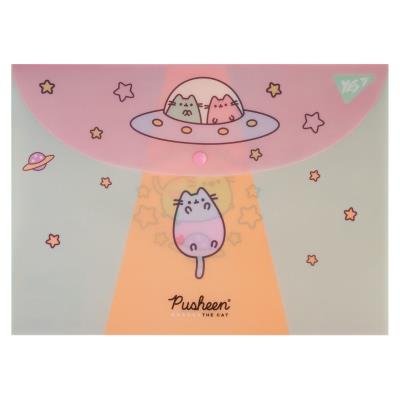 Папка-конверт YES А4 на кнопці "Pusheen" глітерний