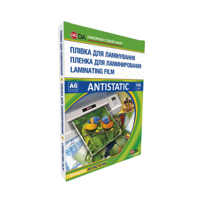 Пленка для ламинирования ТМ "DA" глянцевая, А6, размер 111 х 154 мм, плотность 100 мкм, 11201011008YA
