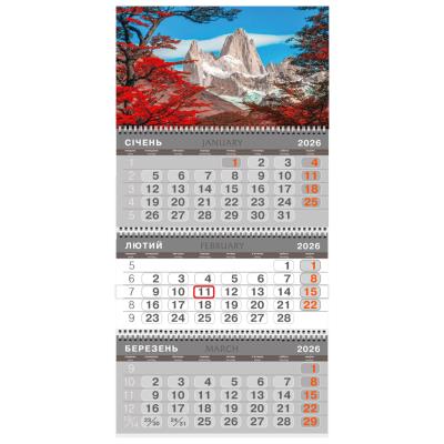 Календар квартальний на 3 пружини, розмір 360х685 "Скелі"