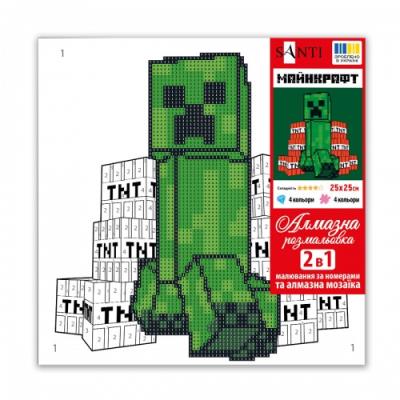 Картина за номерами з алмазною мозаїкою SANTI "Майнкрафт. Кріпер та вибухівка", 25*25 см