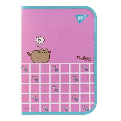 Папка факультативна Yes А4 пласт. на блискавці "Pusheen. Hearts" з внутр. кишенею